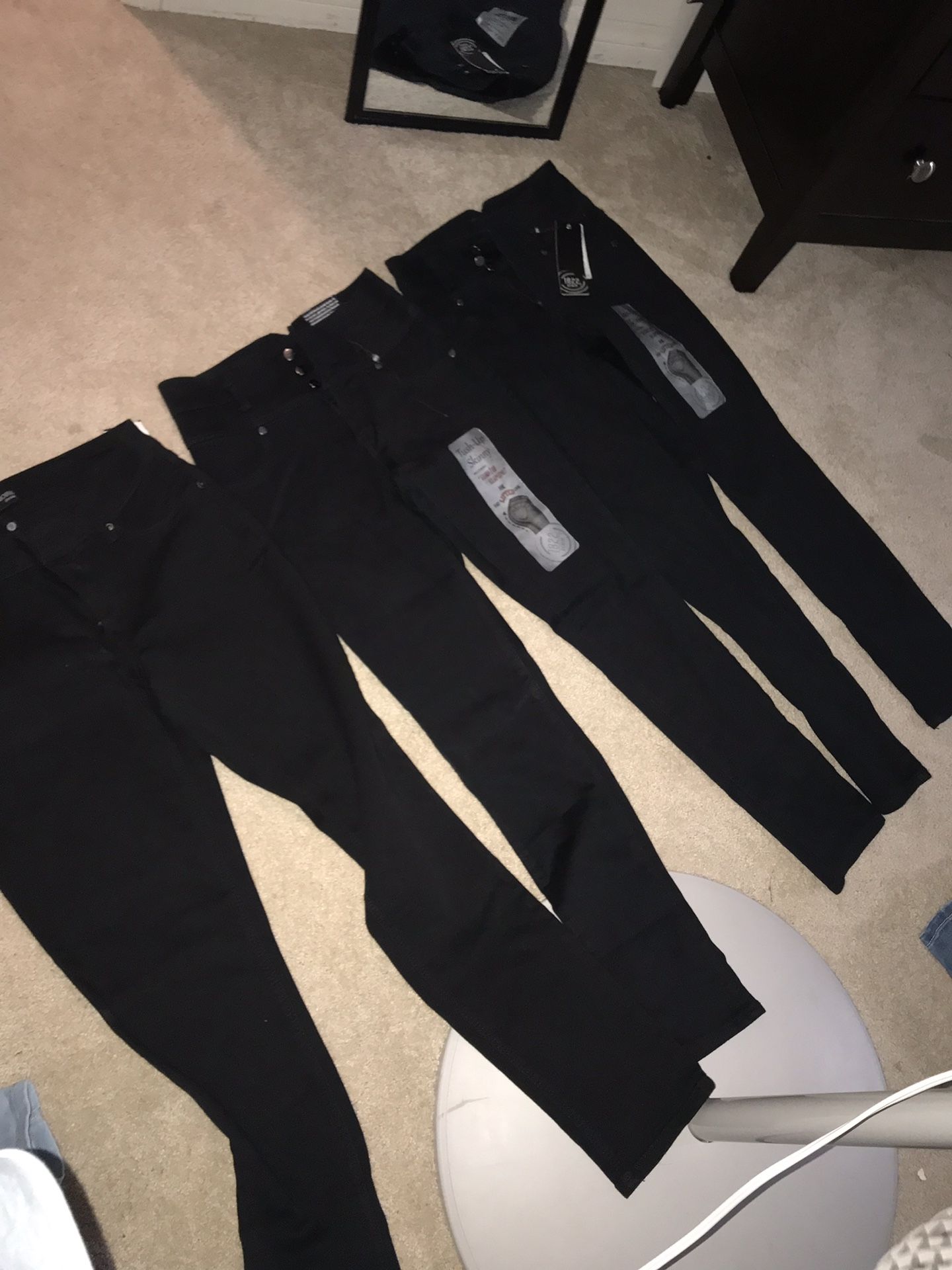 black jeans ( sizes 6 & 9 )