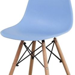 $100 | Set of 4 Blue Modern Dining Chairs | Brand New in Box 	•	Classic mid-century modern style with blue plastic seat and natural wood legs, sturdy 