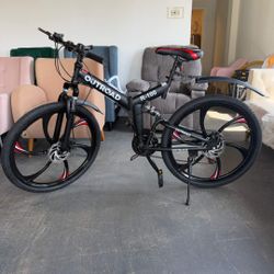 26 Inch Adult Folding Bikes/Mountain Bikes, 21 Speeds Mountain Bicycles with Full Suspension, Dual Disc Brake, High Carbon Steel Frame, Foldable Bike 