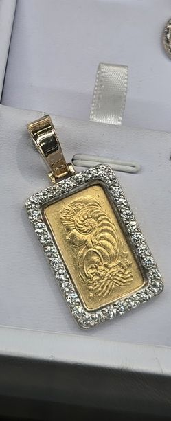10 Gram PAMP Suisse 24k gold bullion ingot pendant encased in a 14k gold Natural diamond