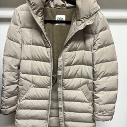 Zara Beige Womens Puffer Jacket Size M/ Duck Down