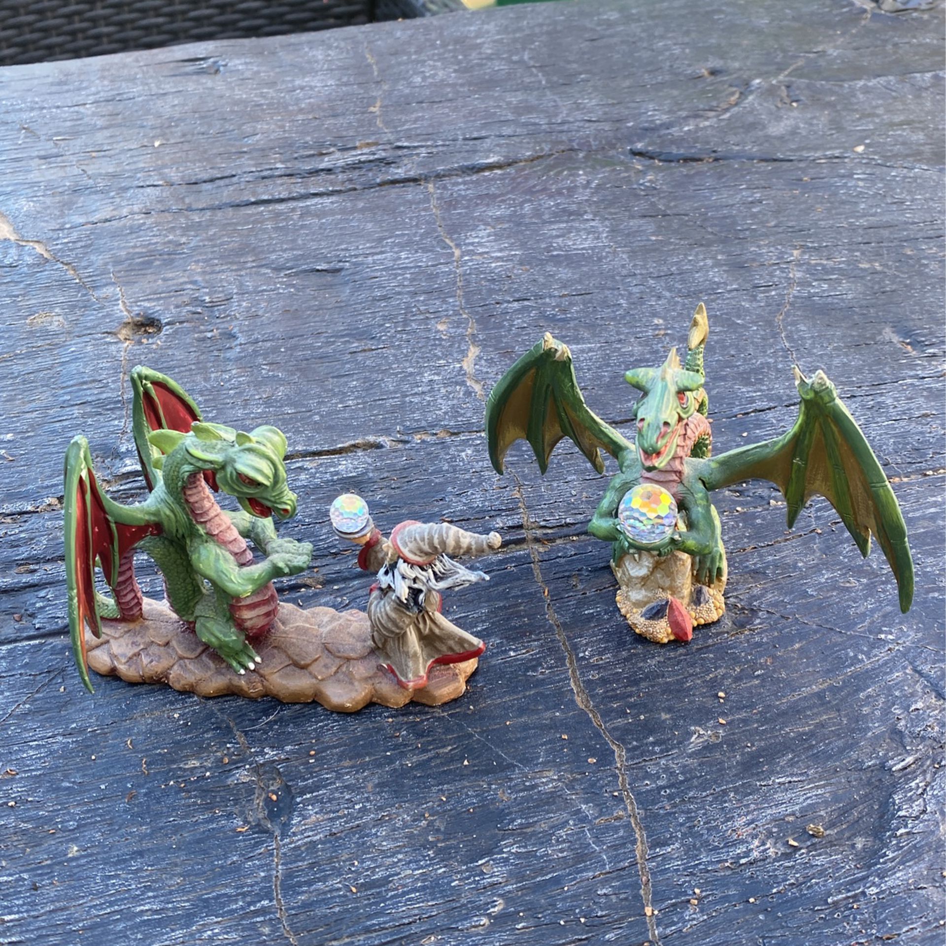 Vintage Pewter Wizard Dragons With Magic  Ball