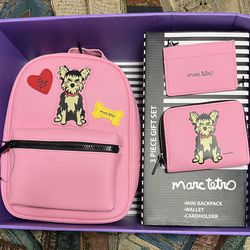 Marc Tetro Pink Mini Backpack Wallet Cardholder Yorkie Dog Gift Set