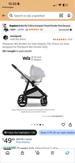 Mompush Wiz Stroller Car Seat Adapter, Fits Chicco Car Seat, Designed for Mompush Wiz Stroller Only