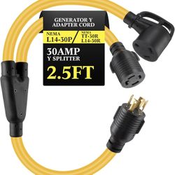 2.5 ft 30 Amp Generator Y Splitter Adapter Cord Compatible with NEMA L14-30P to TT-30R & L14-30R, Generator to EV/RV Charging and House Inlet Box, 8/2