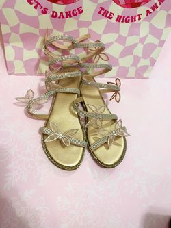 Gold Rhinestone Wrap Flat Sandals