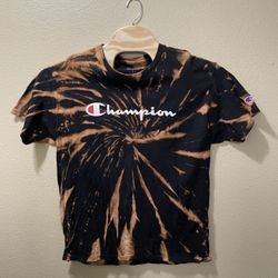Men’s Large Black Champion Upcycled Bleached Tie Dye Shirt