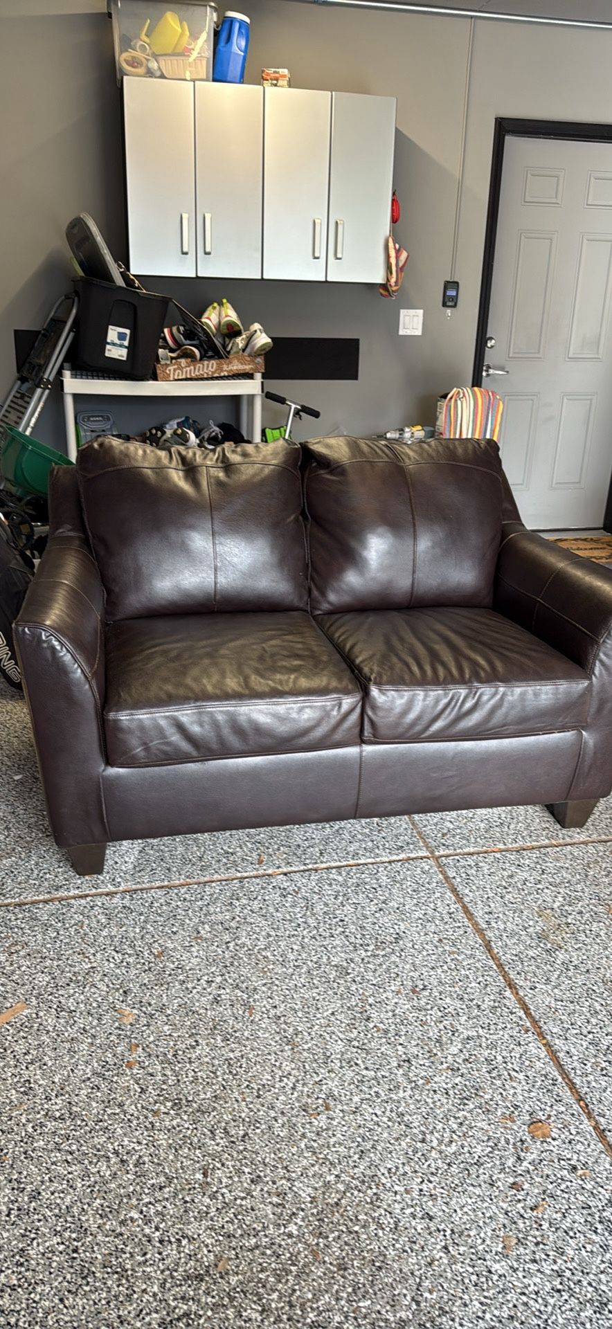 Brown Leather Loveseat