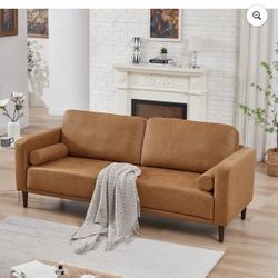   Sofa Couches, 79” Mid-Century Modern Couch, Breathable Faux Leather Couch with Upholstered Cushions/Pillows, 3-Seat Sofas & Couches, for Li