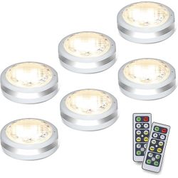 6pack Tap Puck Lights with 2 Remote, Battery Operated Under Cabinet Lighting