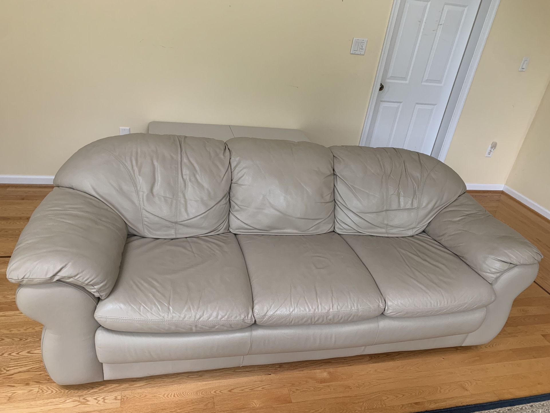 3 Piece Tan Leather Couch, Love Seat, And Chair