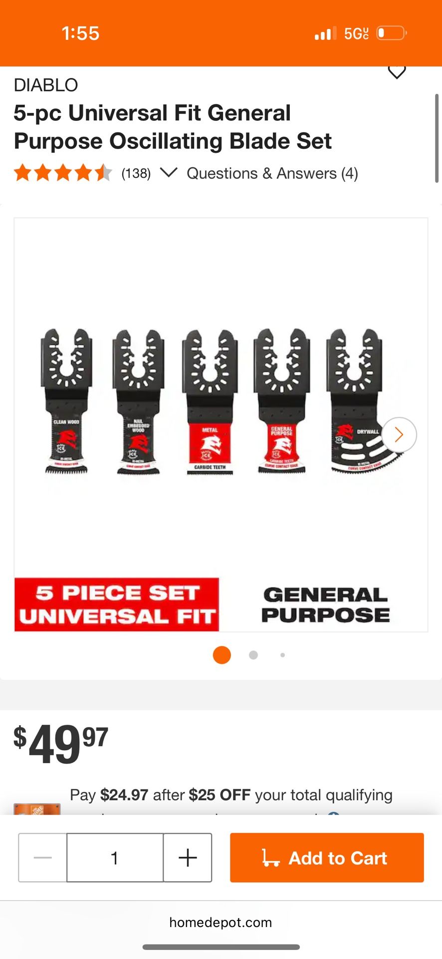(Diablo) Five piece universal Oscillating Blades