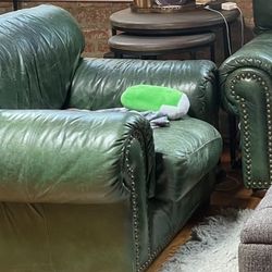 Leather Sofa Couch + Chair (Green)