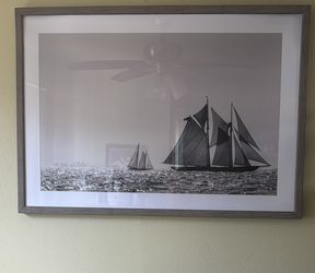 BEACH POSTER FRAMED ART BOATS AND OCEAN