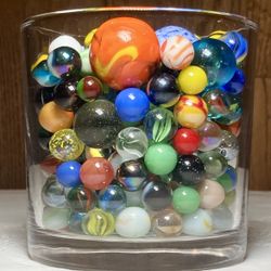 Vase Full Of 225 Marbles Beautiful, Colorful & Collectible  For Play Or Display