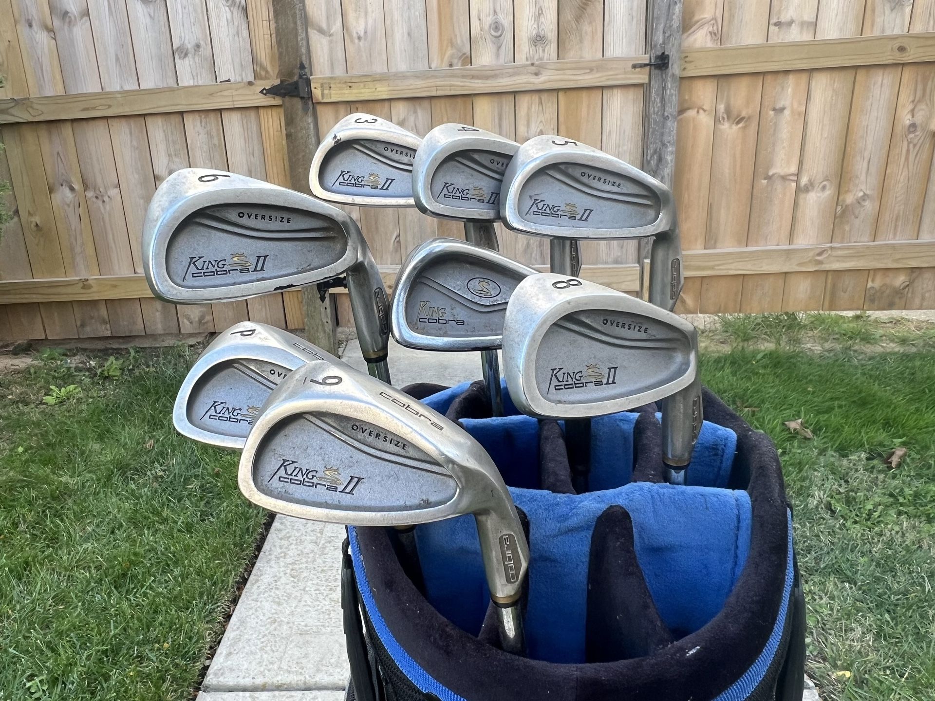Complete set of men’s RH King Cobra irons! Inside this Zevo Cart bag