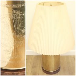 Vintage Chinoiserie Asian Brass Etched Tea Tin Canister Table Lamp | Mid Century Modern, Hollywood Regency