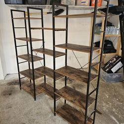 Homfa Triple Wide 5-Tier Display Bookcase Brown Finish
