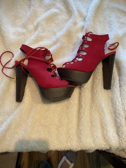 Red suede heels size 7
