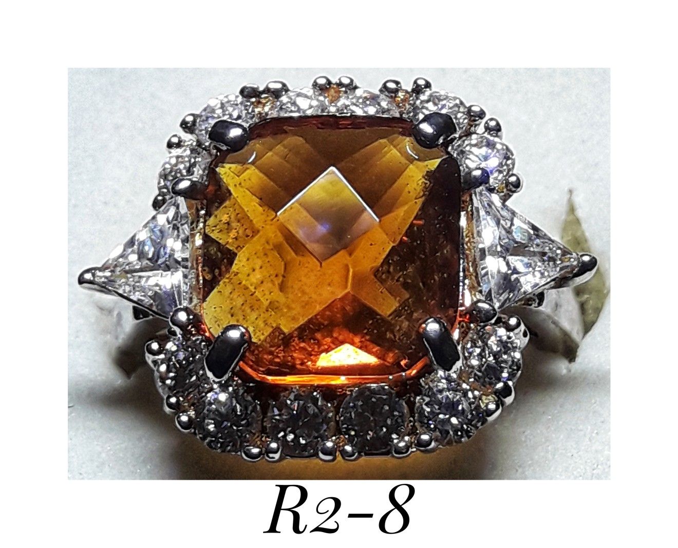 .925 Sterling Silver Brazillian Citrine & White Topaz Cocktail Ring. Size 8