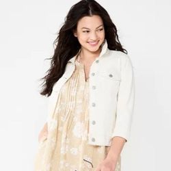 Bagatelle Womens Long Sleeve Button Down Denim Jean Jacket Ivory Size Medium