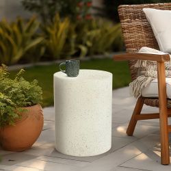 Off White with Speckled Cement Round Outdoor End Table ，OF1282