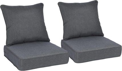 24x24 Inch Patio Seat Cushions, Fade-Resistant Olefin Fabric Outdoor Deep Seat Cushion with Removable Cover and Adjustable Straps for Wicker Chairs, S