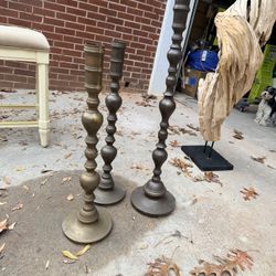 Set of 3 Oversized Floor Candlesticks – Metal, Vintage Style