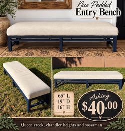 🌿BEAUTIFUL LONG PADDED ENTRY BENCH