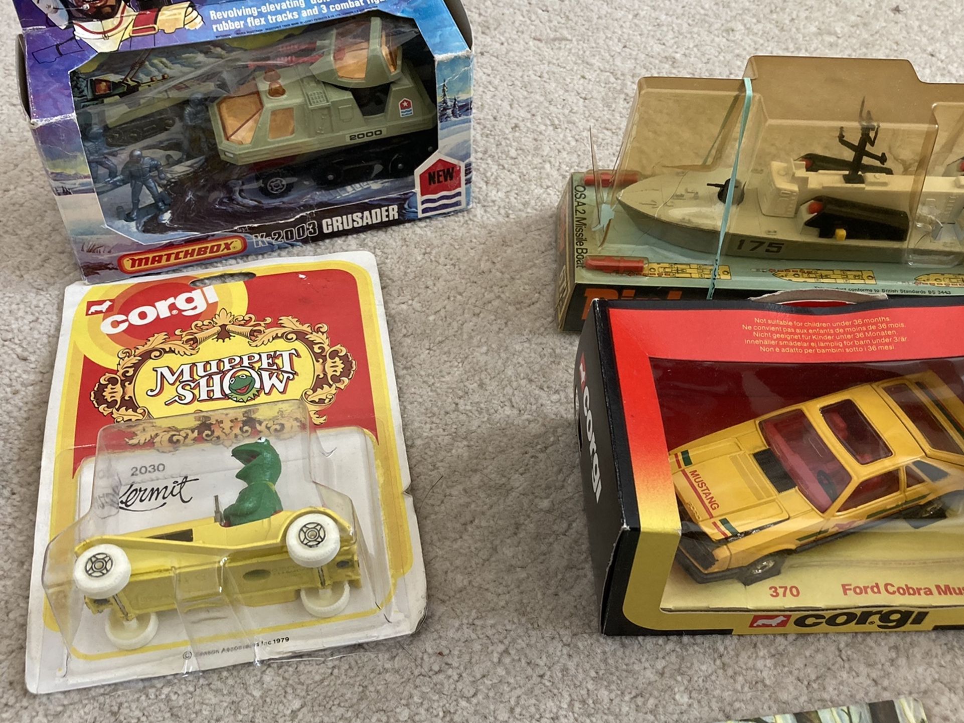 Vintage 1970s Corgi and Dinky toys diecast military space cars trucks Mint In package Christmas