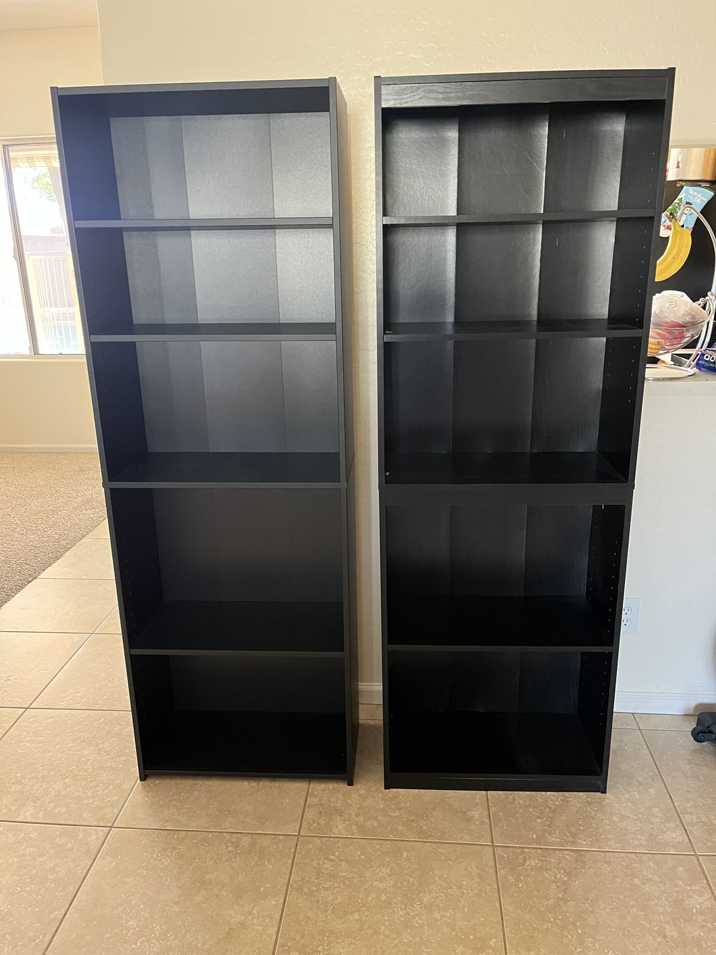 Two Black Bookshelves 6’x2’