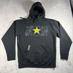 Y2k Rockstar Energy Racing Men’s Size Large Black Punk Hoodie Skate #2705