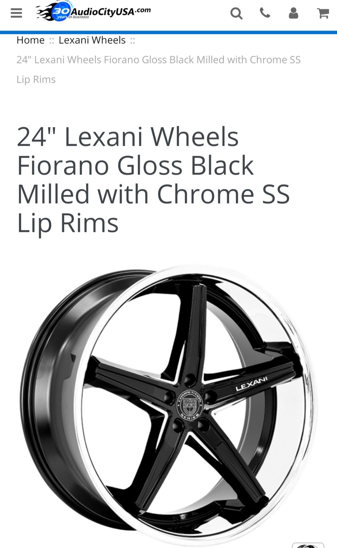 24" Lexani Wheels Fiorano Gloss Black Milled with Chrome SS Lip Rims