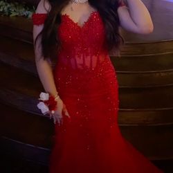 Red prom dress, worn once, size S/M