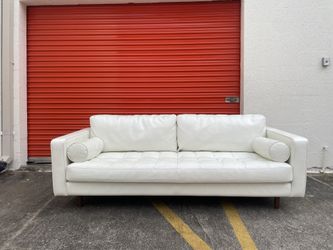 West Elm Tufted Leather Sofa - White