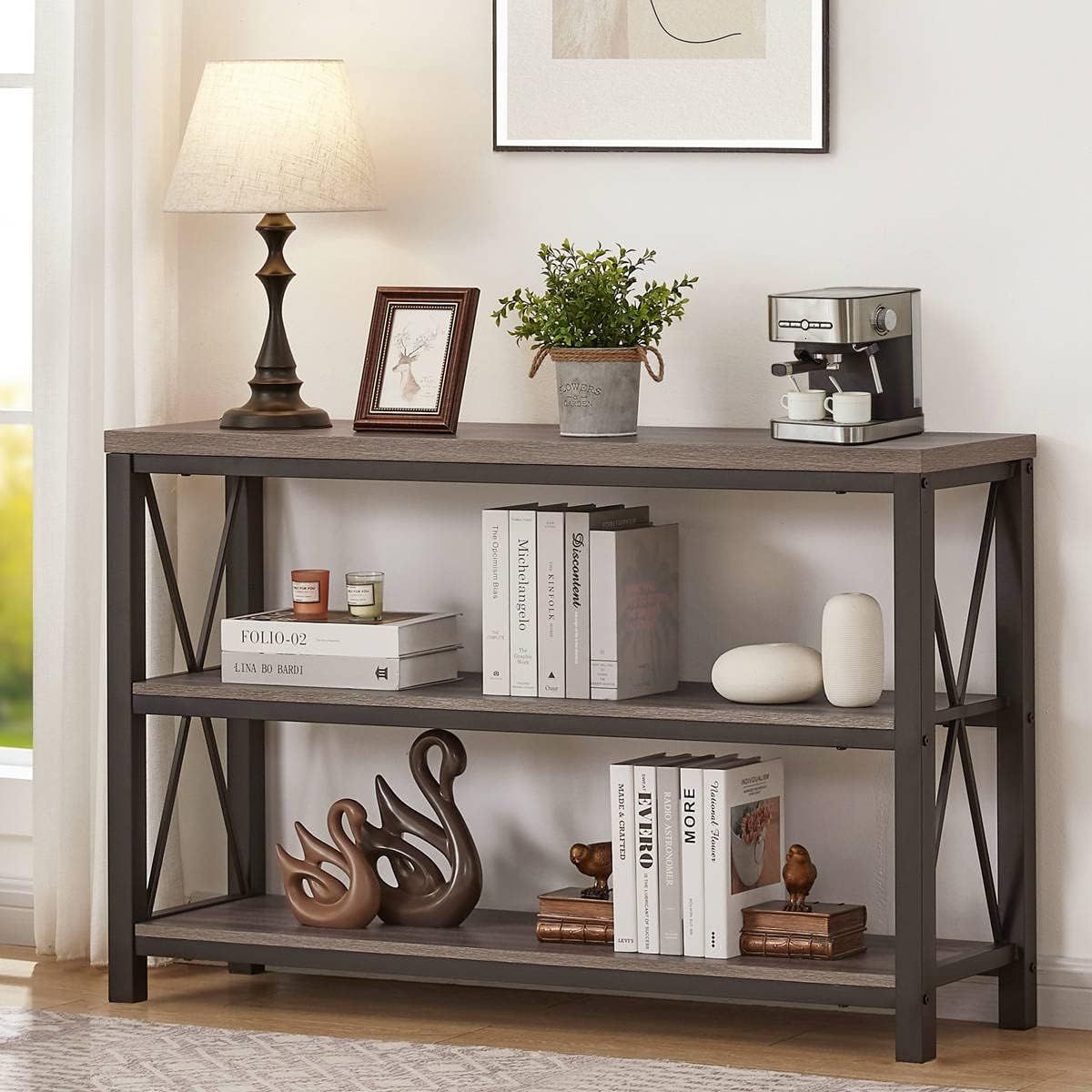 Console Entryway Table 3 Shelves Wood Dark Grey