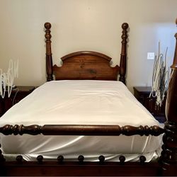 Bedroom Set-Queen Poster Bed, Armoire, Mirrored Chest, 2 Side Tables