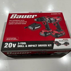 Bauer 20V Lithium-Ion 2-Tool Drill & Impact Driver Kit 2498C-B1 New unopened