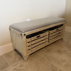Coastal Wood And Fabric Ottoman