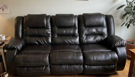 Dark Brown Leather Reclining 3-Seater Sofa