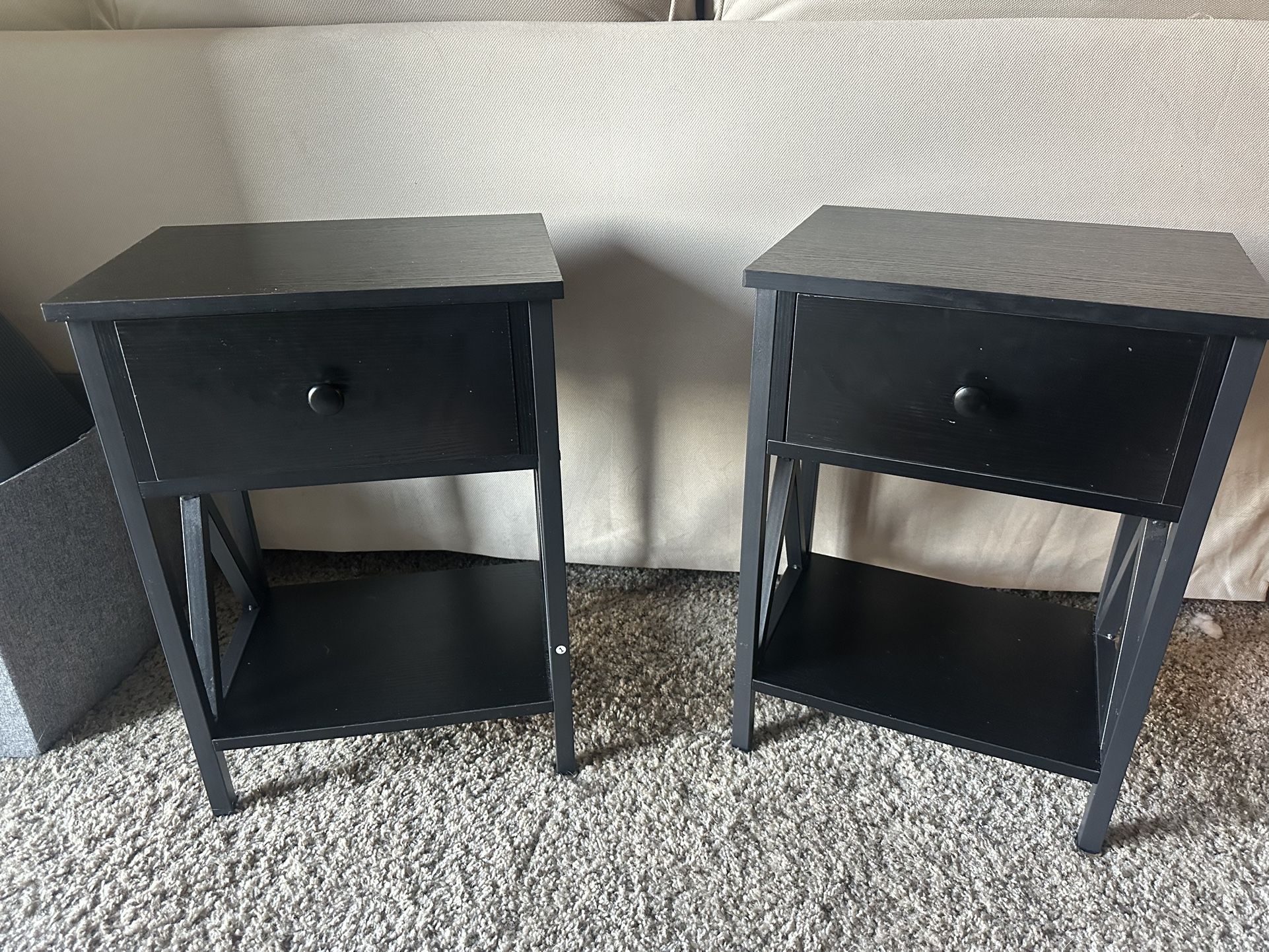 Set of 2 VECELO Black Nightstands – One Excellent, One Needs Small Fix – $45 OBO
