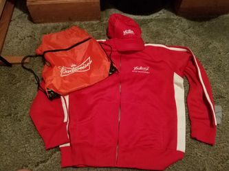 Budwiser sweater hat and draw string bag