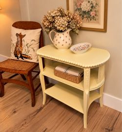 Painted Yellow Console Table with Shelves