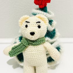 New Handmade Crocheted Teddy Bear Boy In A Green Scarf