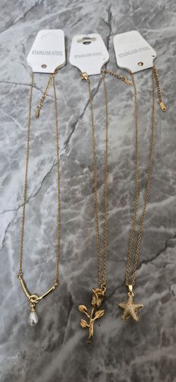 Gold Stainless Steel Pendant Necklaces Set of 3