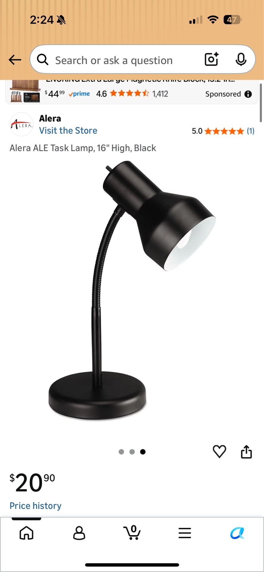 Alera ALE Task Lamp, 16" High, Black