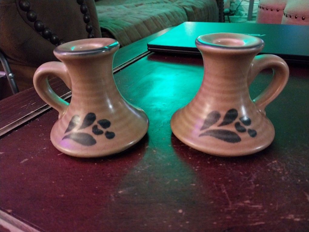 Two Vintage 1980s Pfaltzgraff Candle Holders