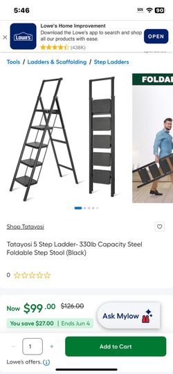 Tatayosi 5 Step Ladder- 330lb Capacity Steel Foldable Step Stool (Black)