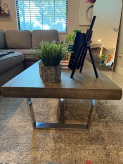Modern Wood Coffee Table with Metal Base