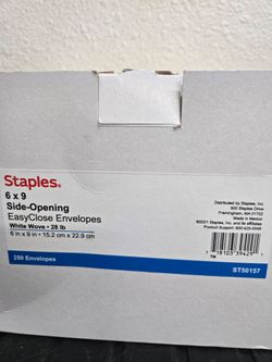 staples 6x9 side opening envelopes new